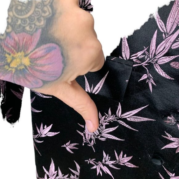 Vintage Y2K MSK Purple Foliage Pattern Silk Blend Satin Longline Blazer Petite M - Picture 13 of 16